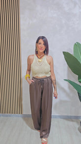 PANTALONE SATIN MARRONE