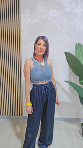 PANTALONE SATIN BLU