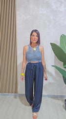 PANTALONE SATIN BLU