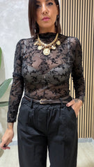 Maglia Pizzo Fiore Nera art.4164