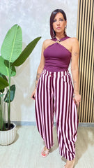 Pantalone Ballon Righe Bordeaux