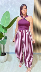 Pantalone Ballon Righe Bordeaux