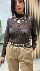 Maglia Pizzo Fiore Marrone art.4164