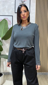 Maglia Pizzo a V Grigio