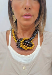 Collana Perle Legno Moro