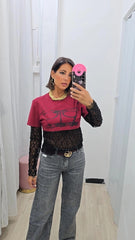 Maglia Manica pizzo Bordeaux