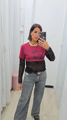 Maglia Manica pizzo Bordeaux