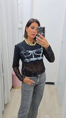 Maglia Manica pizzo Nera