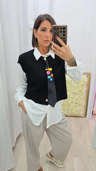 CAMICIA+GILET+CRAVATTA  NERO