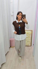 CAMICIA+GILET+CRAVATTA  MARRONE