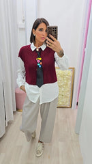 CAMICIA+GILET+CRAVATTA  BORDEAUX