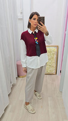 CAMICIA+GILET+CRAVATTA  BORDEAUX
