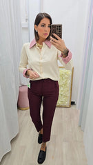 Cardigan Camicia Beige/Rosso