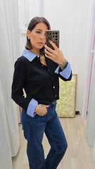Cardigan Camicia Nero/Azzurro