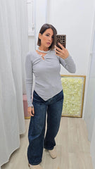 Maglia Con Gioiello Grigio