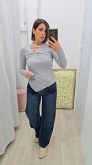 Maglia Con Gioiello Grigio