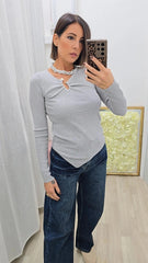 Maglia Con Gioiello Grigio