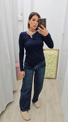 Maglia Con Gioiello Blu