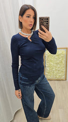 Maglia Con Gioiello Blu