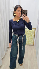 Maglia Scollo Trasversale Blu