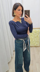 Maglia Scollo Trasversale Blu