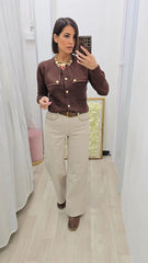 CARDIGAN PATTA MARRONE  ART.3667