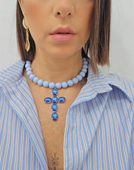 Collana choker azzurra scuro