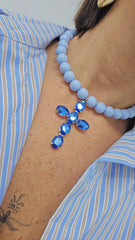 Collana choker azzurra scuro