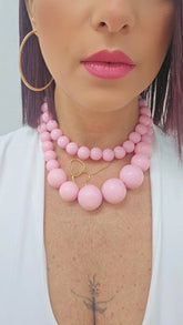 Collana Doppia Perla Rosa