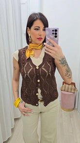 Gilet Uncinetto Marrone art.16187