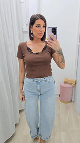 T-Shirt Pizzo Marrone