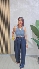 PANTALONE SATIN BLU