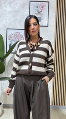 Cardigan Righello Marrone
