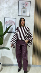 Pantalone eco pelle prugna