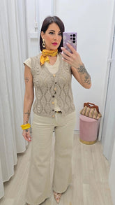 Gilet Uncinetto Beige .art.16187