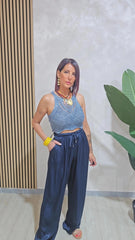 PANTALONE SATIN BLU