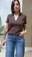 Maglia Polo Camicia Marrone