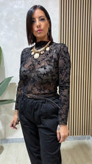 Maglia Pizzo Fiore Nera art.4164