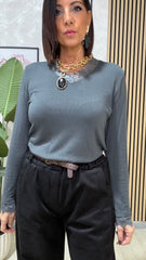 Maglia Pizzo a V Grigio