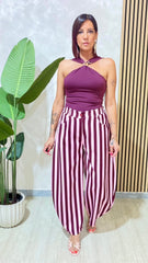 Pantalone Ballon Righe Bordeaux