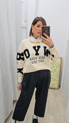 Pull Scritta Beige