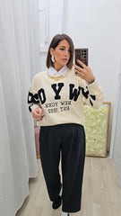 Pull Scritta Beige