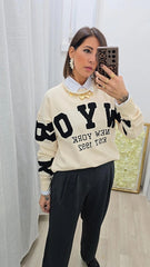 Pull Scritta Beige