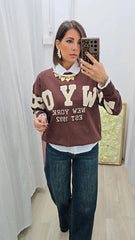 Pull Scritta Marrone