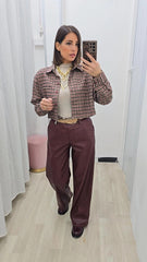 PANTALONE IN ECOPELLE BORDEAUX