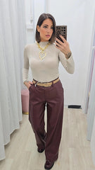 PANTALONE IN ECOPELLE BORDEAUX