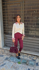 Cardigan Camicia Beige/Rosso