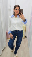 Cardigan Camicia Bianco/Azzurro