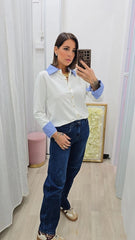 Cardigan Camicia Bianco/Azzurro