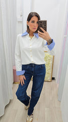 Cardigan Camicia Bianco/Azzurro